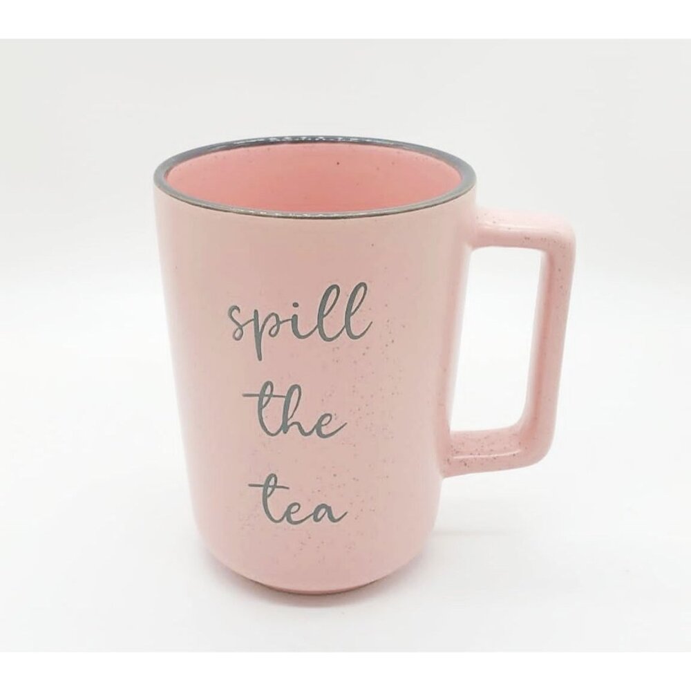 SPILL THE TEA Pink Ceramic Mug, Humorous Tea Coffee Cup 16oz